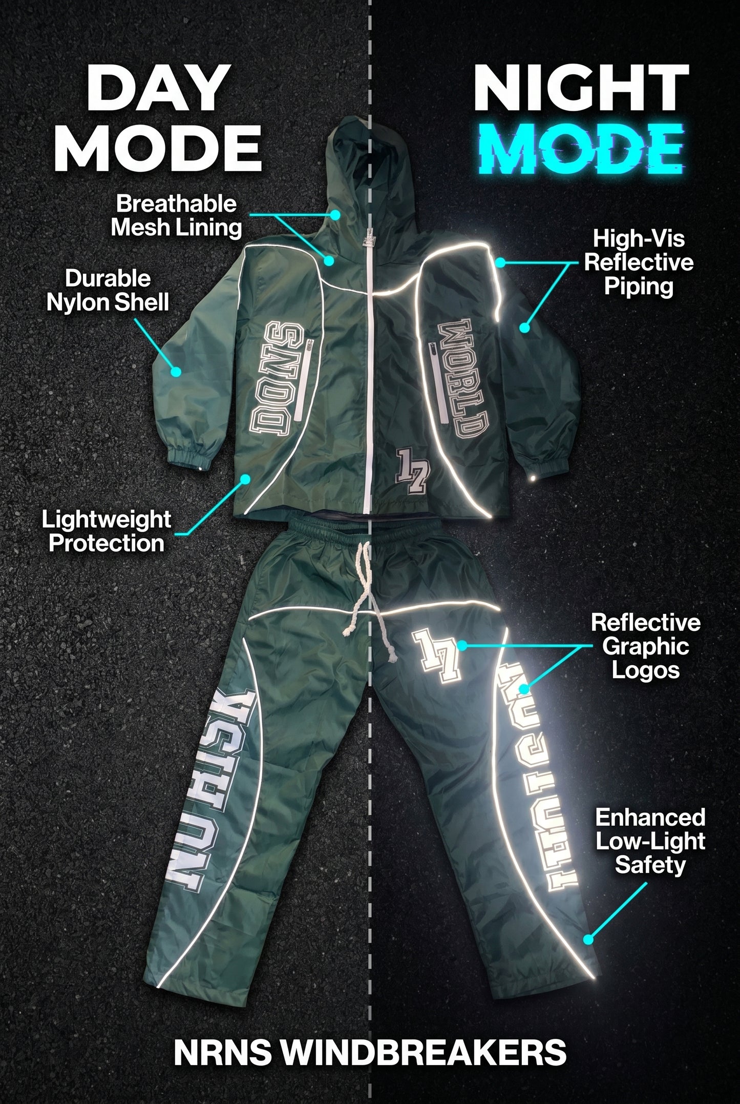 2 Tone Olive Green Nylon Reflective set
